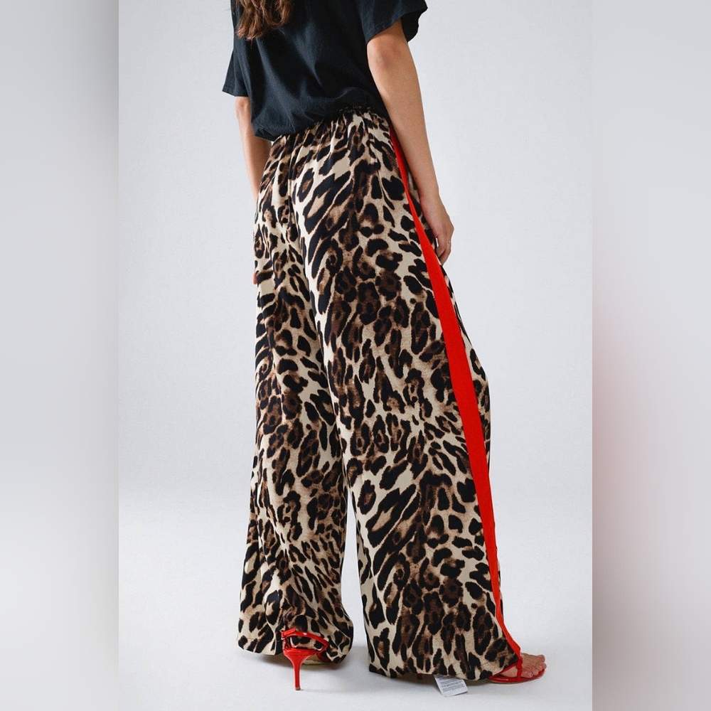 Leopard Straight Pants With Red Stripes - Picture 3 of 4
